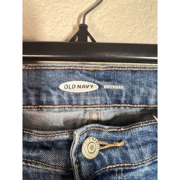 Old Navy Blue Distressed High Rise Cuffed Hem Boyfriend Jeans Womens Size 10T - Picture 4 of 8